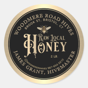 Raw Local Honey Custom Label met Bee Black Gold