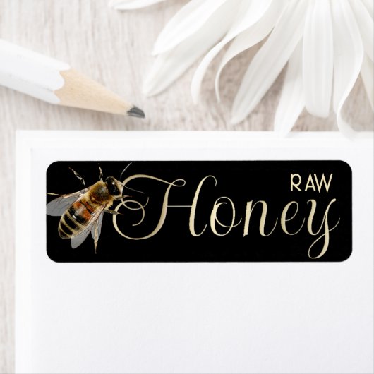 Raw Local Honey met Life-size Honeybee Gold Black Etiket (Insitu)