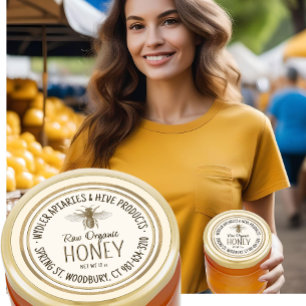 Raw Organic Honey Gold Grunge Rand met Bijen Ronde Sticker