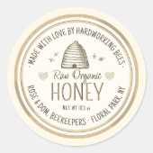 Raw Organic Honey Gold Grunge Skep Bee Hearts Ronde Sticker (Voorkant)