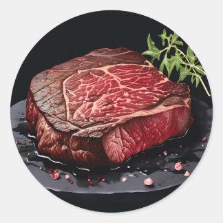 Raw Ribeye Steak Close Up Ronde Sticker