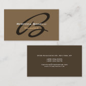Raw Umber Brown Monogram Manager Visitekaartje (Voorkant / Achterkant)