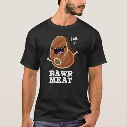 Raw Vlees Funny Raw Vat Pun Dark BG T-shirt (Voorkant)
