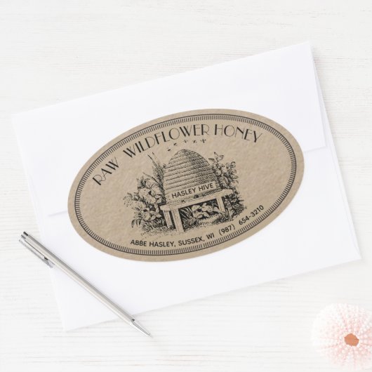 Raw Wildflower Honey Oval Skep Kraft Label (Envelop)