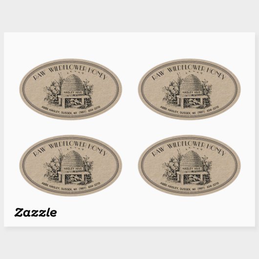 Raw Wildflower Honey Oval  Skep Kraft Label (Vel)