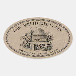 Raw Wildflower Honey Oval  Skep Kraft Label