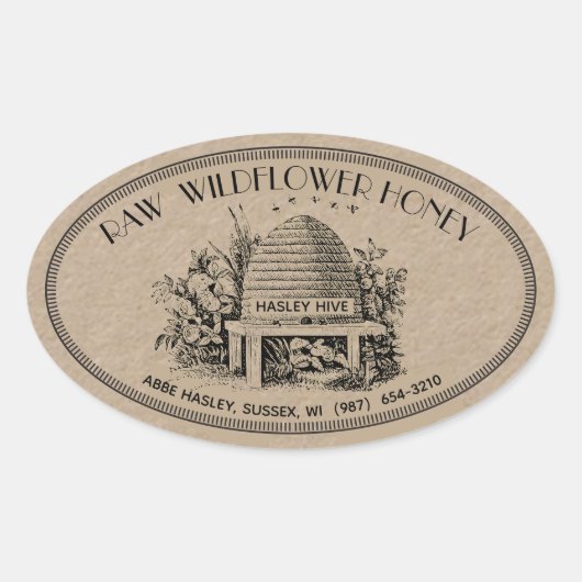 Raw Wildflower Honey Oval  Skep Kraft Label (Voorkant)