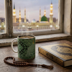 Rawdah-patroon & Madinah Groene Koepelmoskee Tweekleurige Koffiemok