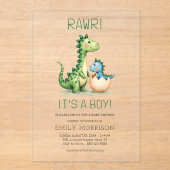 Rawer Het is een Boy Dinosaur Baby Boy Shower Acryl Uitnodigingen (Voorkant)