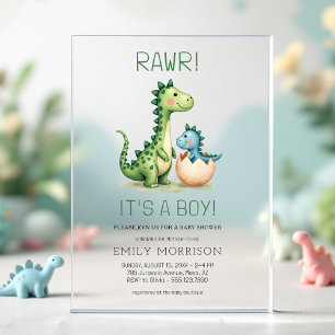 Rawer Het is een Boy Dinosaur Baby Boy Shower Acryl Uitnodigingen