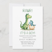 Rawer Het is een Boy Dinosaur Baby Boy Shower Kaart (Voorkant)