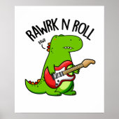 Rawk En Roll Grappige Rocker Dinosaurus Pun Poster (Voorkant)