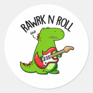 Rawk En Roll Grappige Rocker Dinosaurus Pun Ronde Sticker
