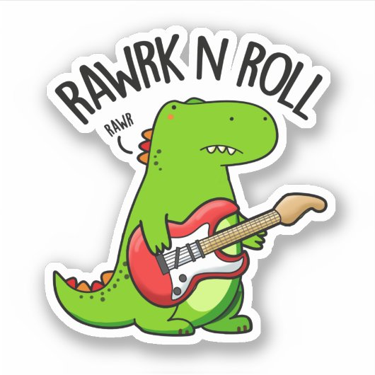 Rawk En Roll Grappige Rocker Dinosaurus Pun Sticker (Voorkant)