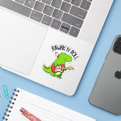 Rawk En Roll Grappige Rocker Dinosaurus Pun Sticker (Laptop met iPhone)