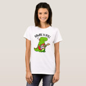 Rawk En Roll Grappige Rocker Dinosaurus Pun T-shirt (Voorkant volledig)