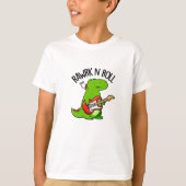 Rawk En Roll Grappige Rocker Dinosaurus Pun T-shirt (Voorkant)