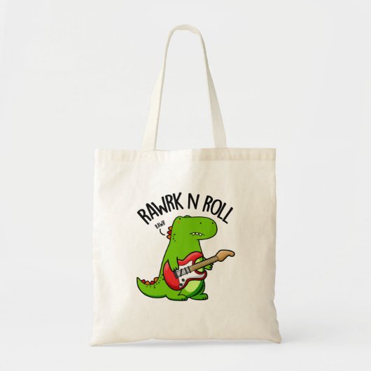 Rawk En Roll Grappige Rocker Dinosaurus Pun Tote Bag (Voorkant)