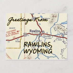 Rawlins WY  Map Briefkaart