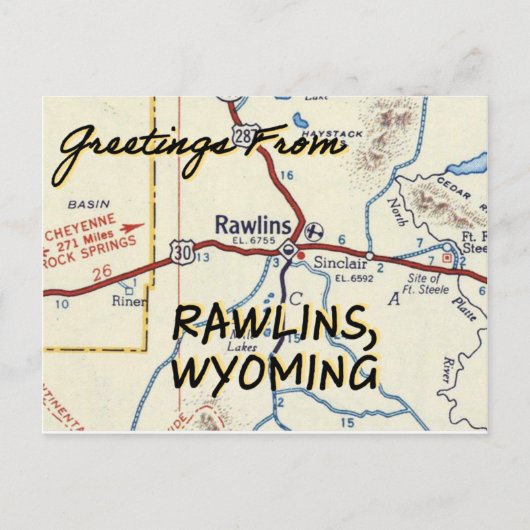 Rawlins WY  Map Briefkaart (Voorkant)