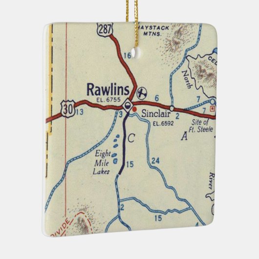 Rawlins WY  Map Keramisch Ornament (Rechts)