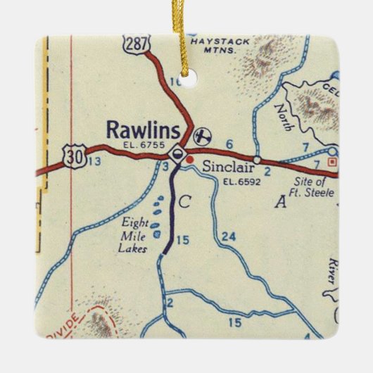 Rawlins WY  Map Keramisch Ornament (Voorkant)