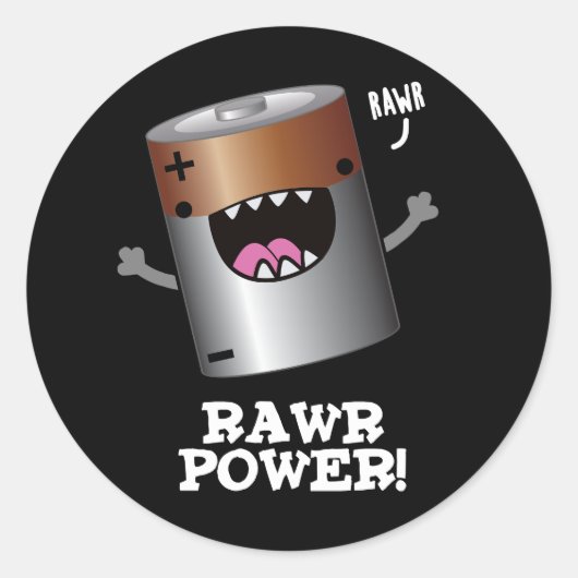 Rawpower Funny Battery Pun Dark BG Ronde Sticker (Voorkant)