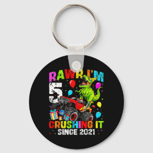 Rawr 5 Dinosaurus Monstertruck Vijfde Verjaardag 5 Sleutelhanger