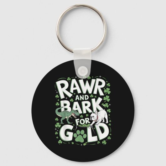 Rawr Bark T-rex Bulldog St. Patricks Day Amerikaan Sleutelhanger (Voorkant)