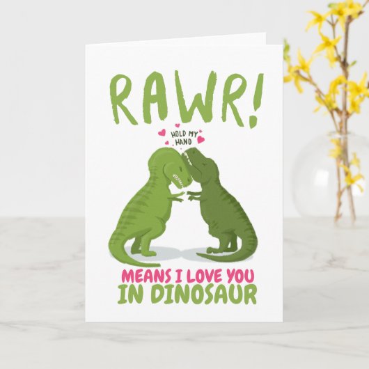 Rawr betekent dat ik van je hou in de dinosaurusVa Kaart (Gele Bloem)