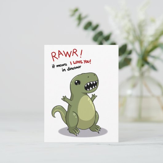 Rawr betekent dat ik van je hou in Dinosaur Briefkaart (Staand voorkant)