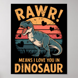 Rawr betekent dat ik van je hou in dinosaur vintag poster