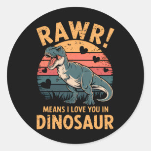 Rawr betekent dat ik van je hou in Dinosaur Vintag Ronde Sticker