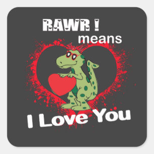 rawr betekent dat ik van je hou in dinosaurus vierkante sticker