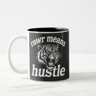 Rawr Betekent Haast Grappige Tijger Motiverende Qu Tweekleurige Koffiemok