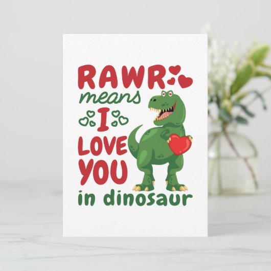 Rawr betekent ik hou van je in dinosaurus feestdagenkaart (Staand voorkant)