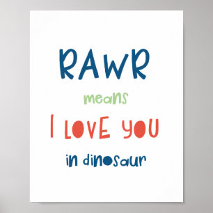 Rawr betekent ik hou van je in dinosaurus poster