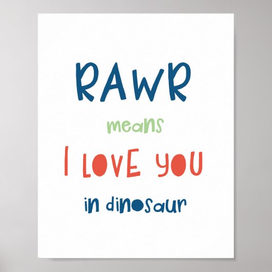 Rawr betekent ik hou van je in dinosaurus poster (Voorkant)