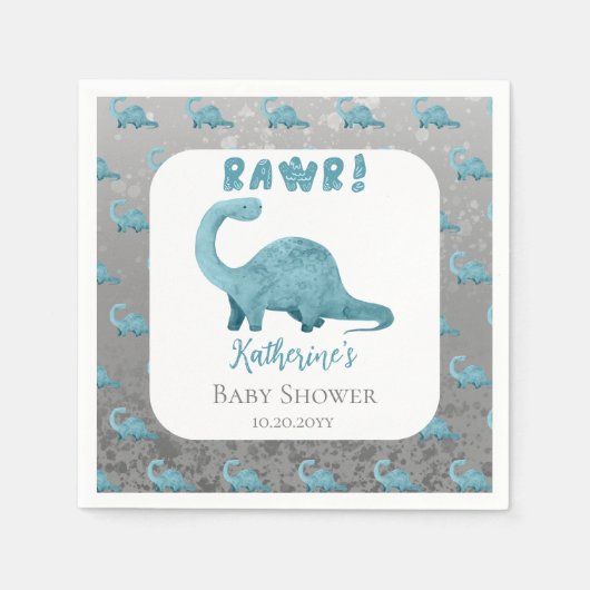 Rawr Blauwgroen Blue Dinosaur Boy Baby shower Servet (Voorkant)