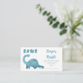 Rawr Blue Dinosaur Boy Baby shower Diaper Raffle Informatiekaartje (Staand voorkant)