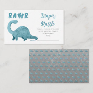 Rawr Blue Dinosaur Boy Baby shower Diaper Raffle Informatiekaartje