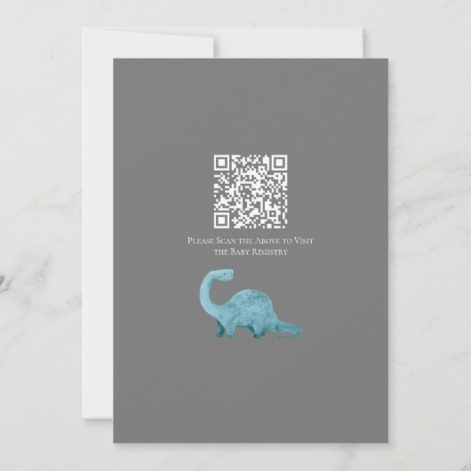 Rawr Blue Dinosaur QR Code Baby shower Uitnodiging (Achterkant)