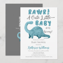 Rawr Blue Dinosaur QR Code Baby shower Uitnodiging