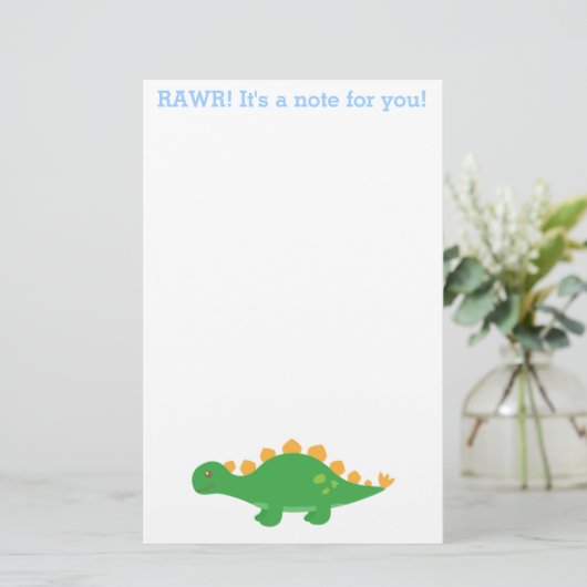 Rawr, Cute Green Stegosaurus Dinosaur Briefpapier (Staand voorkant)