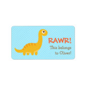 Rawr. Cute Yellow Brachiosaurus dinosaur voor kind Etiket (Voorkant)