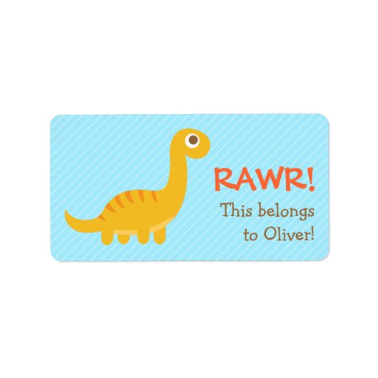 Rawr. Cute Yellow Brachiosaurus dinosaur voor kind Etiket (Voorkant)