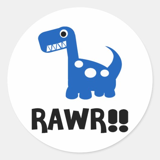 Rawr Dino Blue Ronde Sticker (Voorkant)