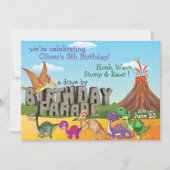 Rawr Dino DriveBy Happy Birthday Parade Uitnodigin Kaart (Voorkant)