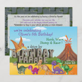 Rawr Dino DriveBy Happy Birthday Parade Uitnodigin Kaart (Voorkant / Achterkant)