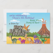 Rawr Dino DriveBy Happy Birthday Parade Uitnodigin Kaart (Voorkant)